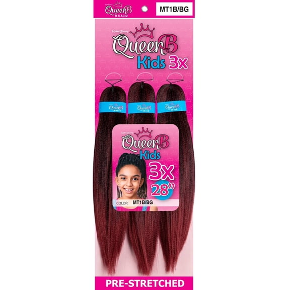 QueenB Kids 3X Value Pack Pre-Stretched Braiding Hair 28” – Color MT1B/BG