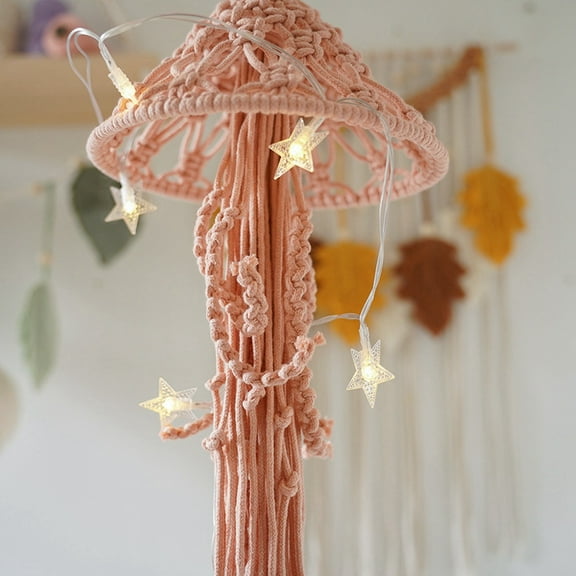 Boho Macrame Dream Catcher Handmade Woven Ornament with String Lights Jellyfish Dream Catcher for Hanging Decor C