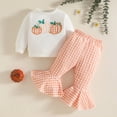 thumbnail image 2 of Xudanell Baby Girl Halloween Outfit Long Sleeve Pumpkin Tops and Plaid Flared Pants Toddler Girl Fall Winter Clothes (White,3-4 Years), 2 of 4