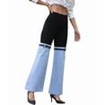 thumbnail image 3 of Cargo Pants for Women Stretch High Waisted Straight Wide Leg Jean Casual Baggy Pants Spliced Denim Blue L, 3 of 10