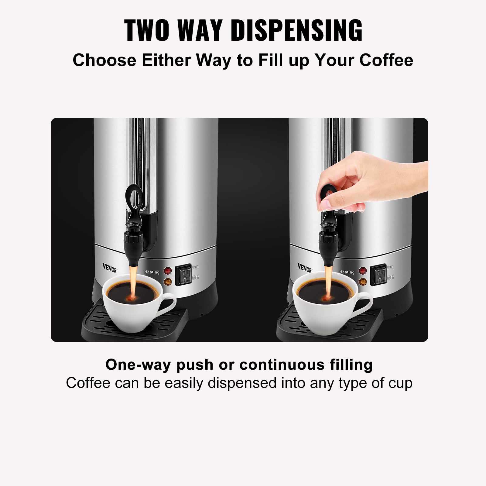 VEVOR Commercial Coffee Urn,110 Cups Stainless Steel Large Coffee Dispenser, 1500W 110V Electric Coffee Maker Urn For Quick Brewing,Hot Water Urn with Detachable Power Cord