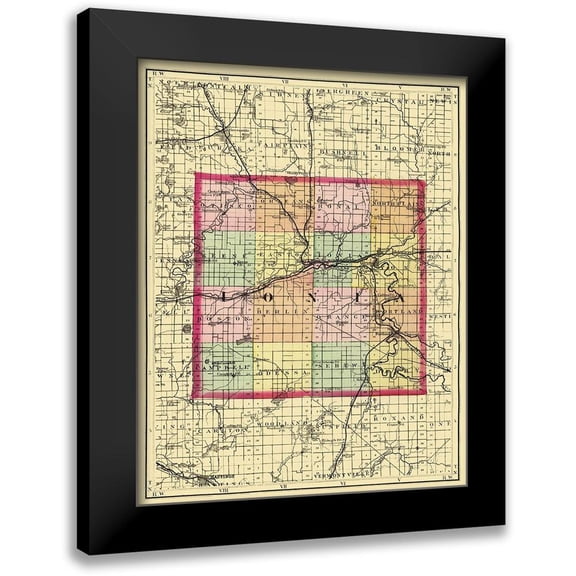 Walling 12x14 Black Modern Framed Museum Art Print Titled - Ionia Michigan - Walling 1873