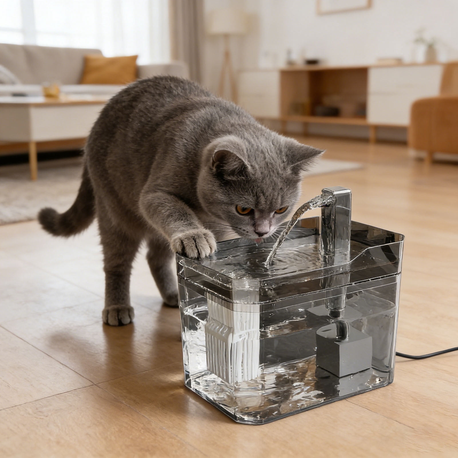Automatic Cat Water Dispenser, 1.5L Quiet Pet Fountain with Smart Sensor & Low Water Shut-Off - Easy Clean Design for Indoor Pet Hydration