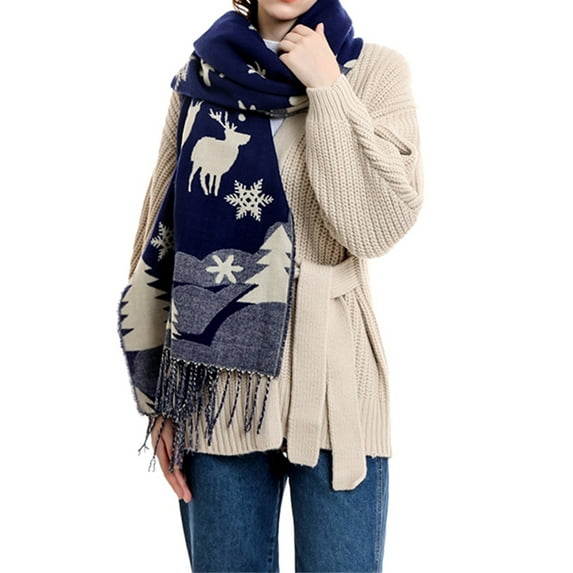 Seyurigaoka Winter Christmas Women Juniors Scarf, Snow Tasseled Soft Warm Holiday Scarf Gift