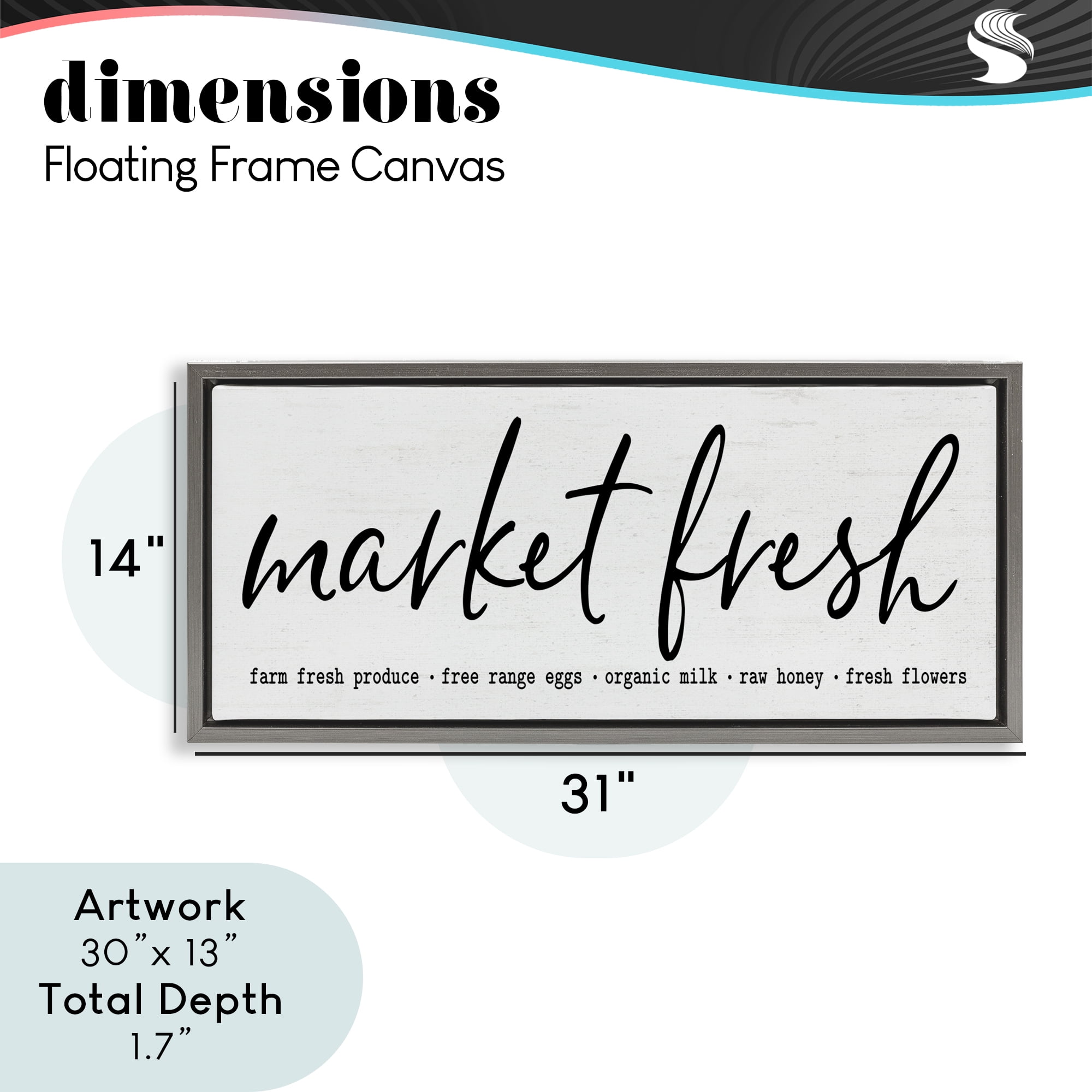 Market Fresh Organic Gray Framed Floater Canvas Wall Art, design by Lettered and Lined
