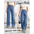 thumbnail image 3 of Eddoyee Womens High Waist Cargo Wide Leg Denim Pants Stretch Casual Jeans S-XXL, 3 of 6