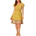 thumbnail image 2 of Allegra K Women's Bohemian Flutter Sleeve Smocked Waist A-Line Floral Dress, 2 of 6