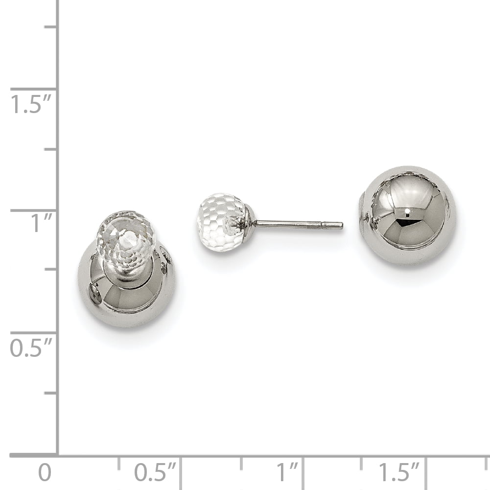 Stainless Steel Polished Ball w/Clear Glass Reversible Ball Post Earrings Stainless Steel Earrings