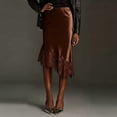thumbnail image 4 of Women Lace Trim Satin Long Skirt Silk Lace Skirt Elegant Flowy A Line Midi Underskirt Brown M, 4 of 8