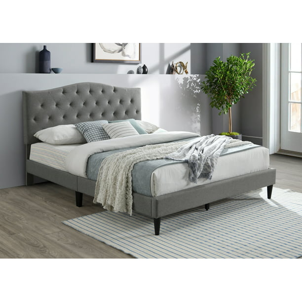Ovis Ava Stone Gray Tufted Platform Bed, Gray Tufted King Bed