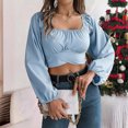 thumbnail image 4 of adaychics Tie Back Blouse for Women Square Neck Ruched Lantern Long Sleeve Tie Back Crop Top Blouse for Vacation, 4 of 7
