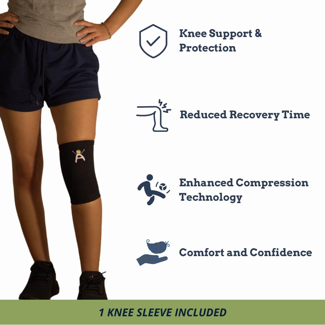 Kids Knee Brace Sleeve – Youth Knee Compression Support for Children | Knee Pain Relief & Sports Use – Boys & Girls Sizes for Basketball, Gymnastics, & Everyday Wear (1, Black, Medium)