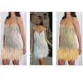 thumbnail image 1 of Robe Moulante à Franges et Séquines pour Femmes, Mode, à Plumes, Robe Patchwork à Franges, 1 of 4