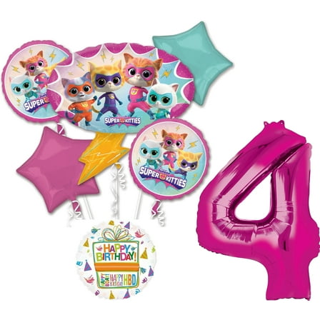 Anagram SuperKitties 4th Birthday Party Supplies 7pc Balloon Bouquet Decorations