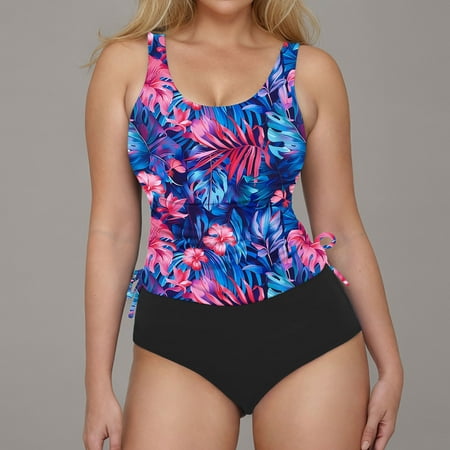 Tankini Swimsuits for Women Tummy Control Hawaiian Bathing Suit Two Piece Tankini Tops with High Waist Bikini Bottom Purple S