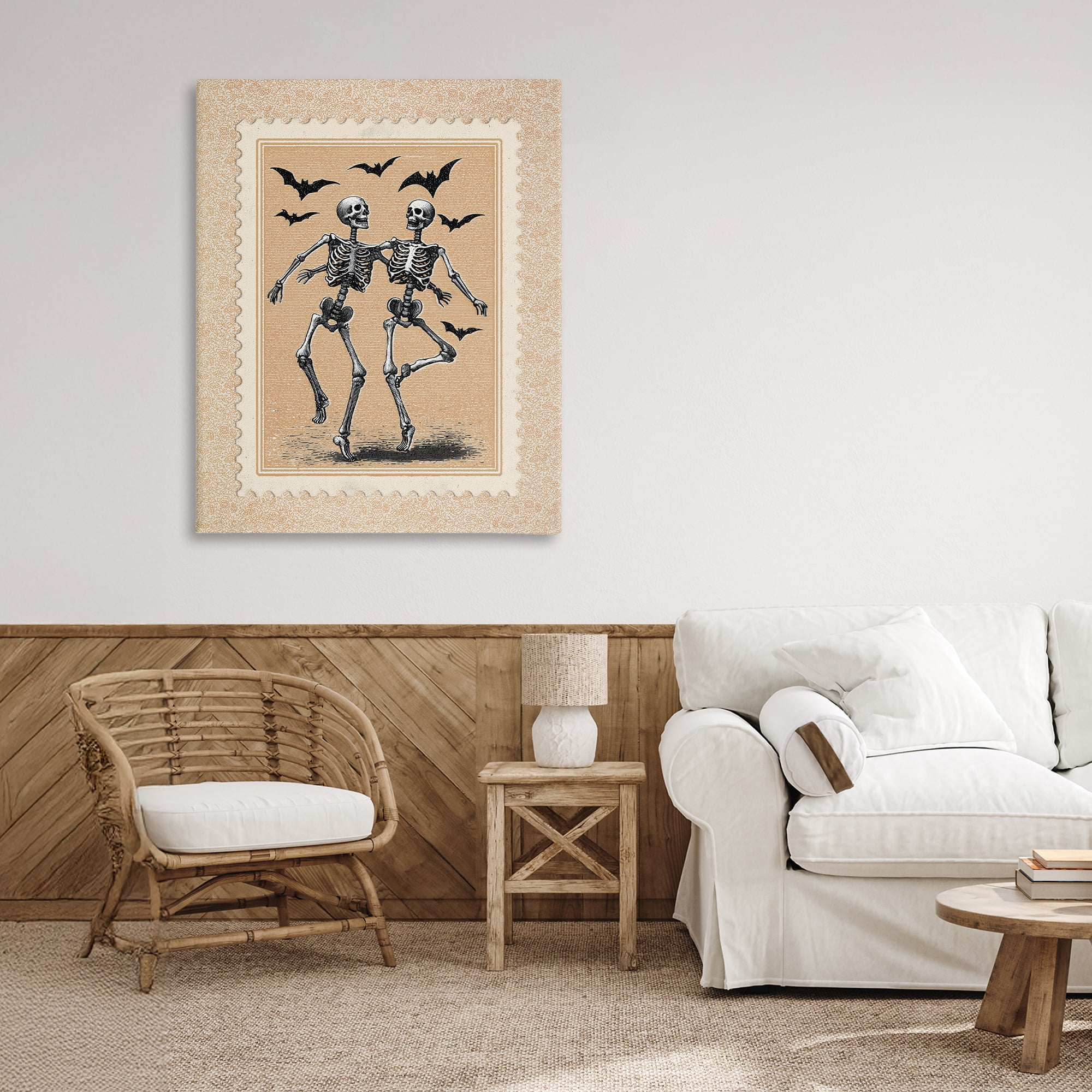 Vintage Dancing Skeletons Stamp Canvas Wall Art, design by Arlington Prints
