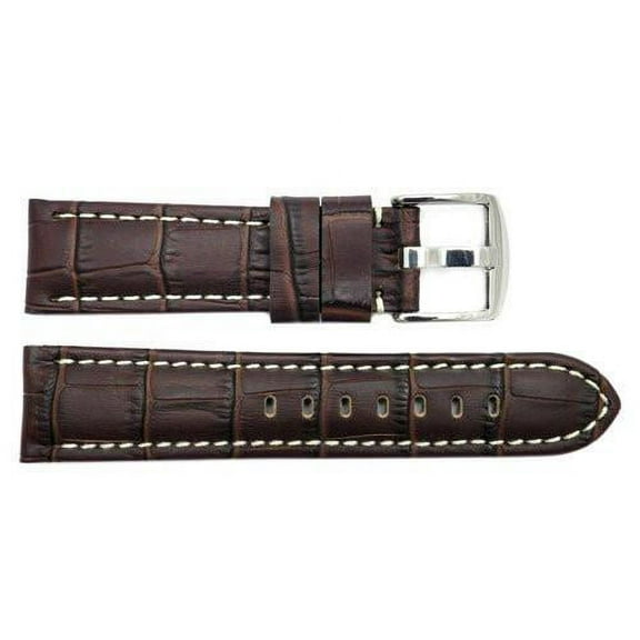 Genuine Leather Brown Crocodile Grain Contrast Stitched 20mm Watch Strap