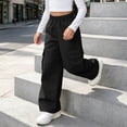 thumbnail image 5 of SGFCWSX Girls Cargo Pants, Wide Leg Elastic Waist Loose Fit Trousers with Pockets for Daily Street Style Black Size 5T, 5 of 8
