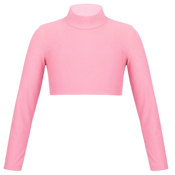 Yeahdor Kids Girls Solid Color Crop Top Long Sleeve Mock Cami Shirts Dance Tank Top Sports Tees Pink 12