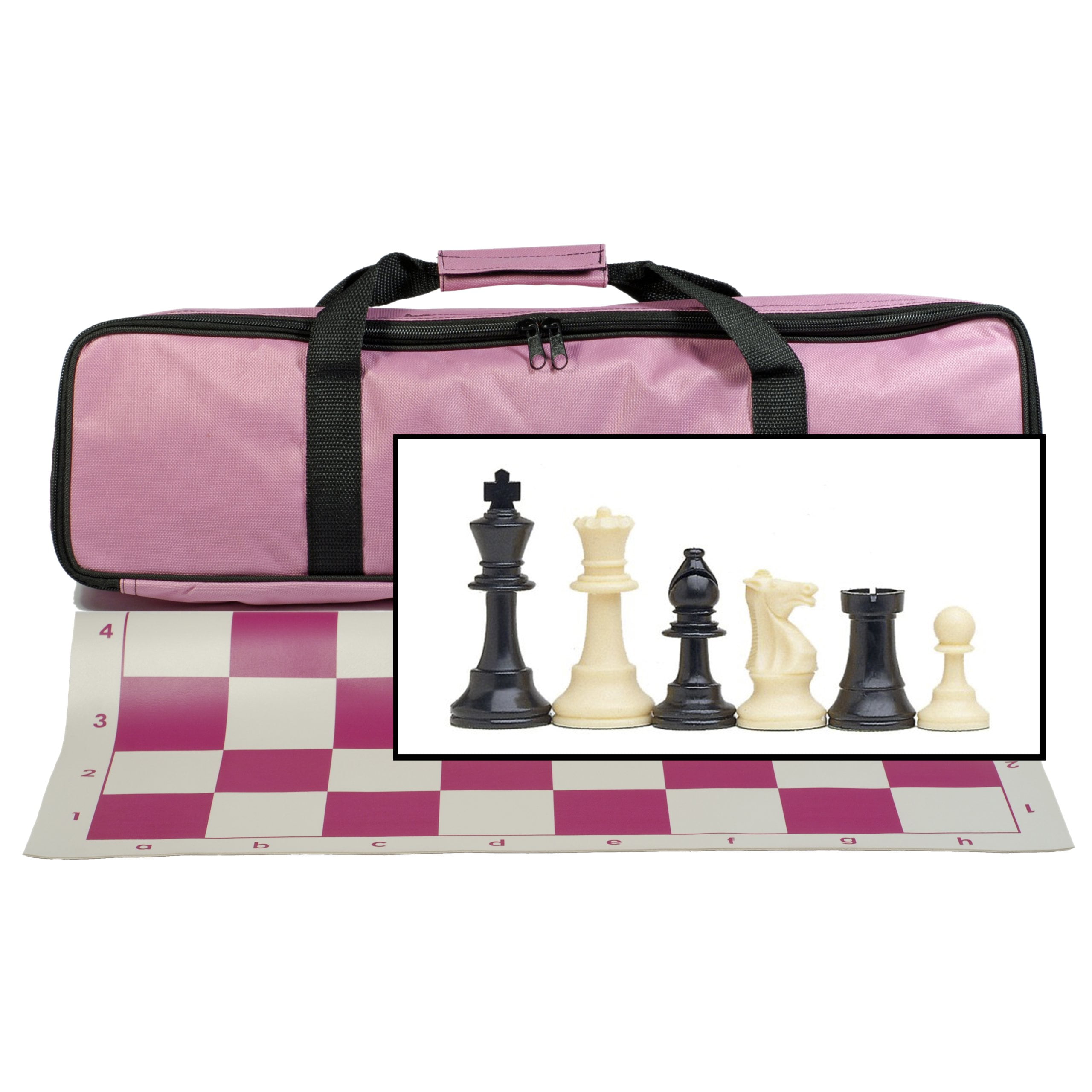 Plastic Tournament Chess Set Roll-up Mat Camping Travel Amusement Gift w/ Bag 