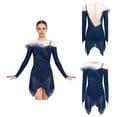 thumbnail image 3 of renvena Women Ruched Detail Lyrical Dress Irregular Mesh Hem Ballet Tulle Skirt Leotard Figure Skating Dress Navy Blue S, 3 of 7