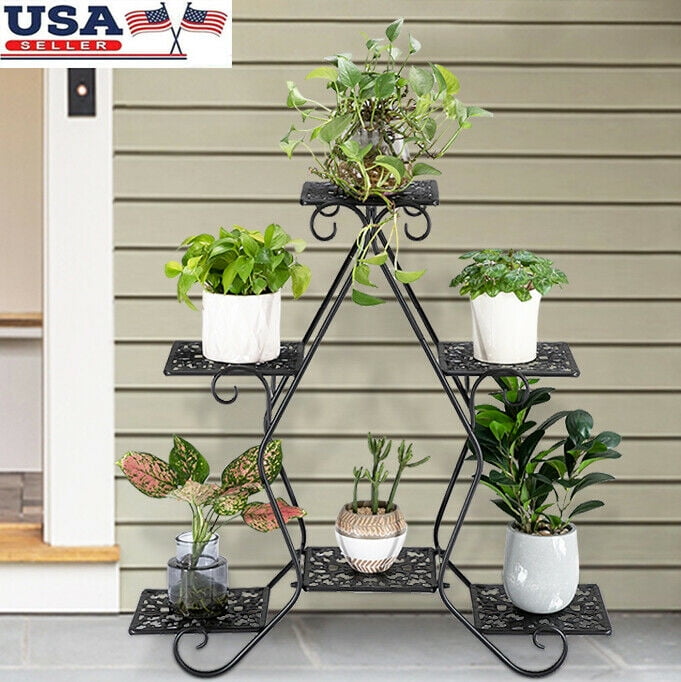 Wedding Decor Pot Plant Stand Garden Quality Metal 4 Tier Planter Shelves White 