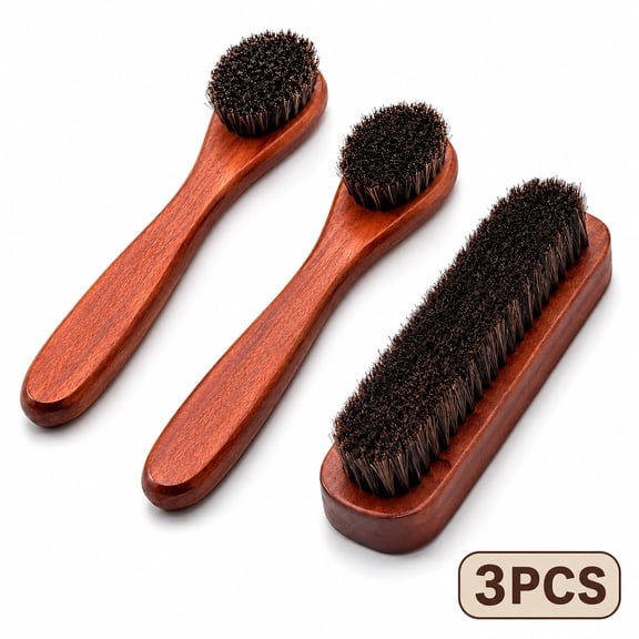 Shoe Brushes Horsehair Shoes Polish Brush Kit for Leather, Boots, Shine 3 Packs