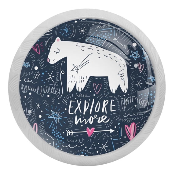 4PCS Round Bear Cabinet Fluorescence Knob Glowing in the Dark Furniture Drawer Pulls Handle with Screws