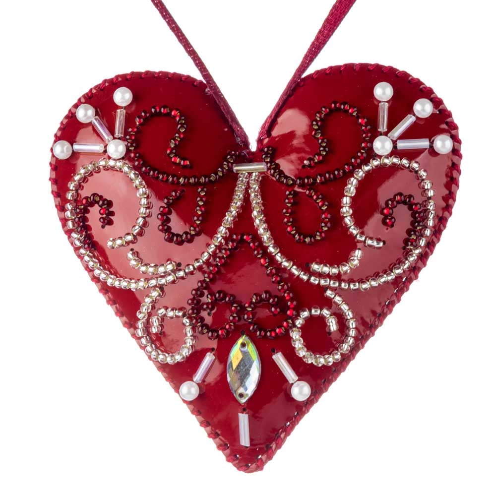 Bead embroidery kit on artificial leather Heart Christmas Ornament FLBB-136