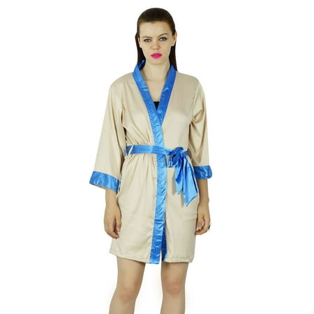 

Bimba Women Beige Satin Custom Short Robe Bridesmaid WeddingRobes Coverup