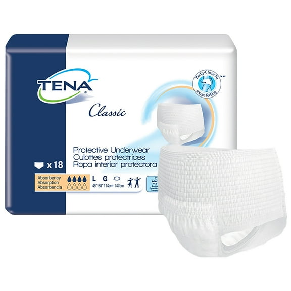 TENA Classic Disposable Underwear Pull On with Tear Away Seams Large, 72514, 18 Ct