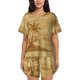 thumbnail image 1 of Balery Retro Palm Tree Conjunto de Pijama para Mujer con Estampado, Dos Piezas de Manga Corta y Shorts, Ropa de Dormir Suave con Cuello Redondo y Bolsillos-Large, 1 of 6