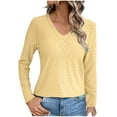 thumbnail image 2 of AXXD Basic Work Blouses for Women Summer 2024 Trendy Casual Solid Color Long Sleeved V-neck Pullover Long Sleeved V-neck Top Long Sleeved V-neck Top/Shirt, 2 of 6