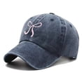 thumbnail image 2 of Women Bow Embroidered Washed Baseball Cap, Vintage Distressed Adjustable Curved Brim Dad Hat, Breast Cancer Awareness Accessories, Casual Sun Hat for Daily Outdoor, 2 of 5