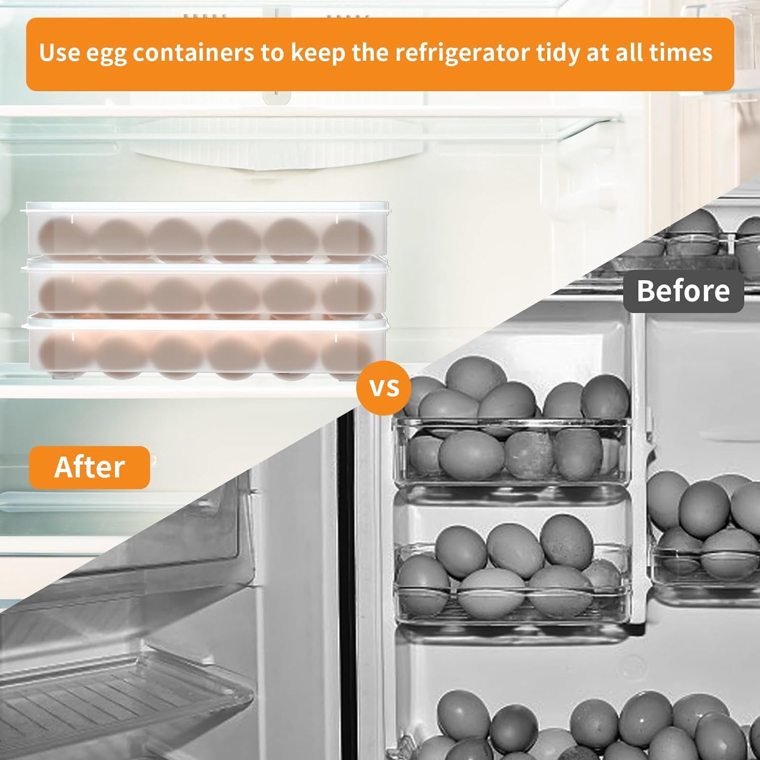 Plastic Egg Containers with Lid (Set of 2),Happon 48 Count Portable Egg Carrier Tray for Party,Portable Egg Holder for Refrigerator,Clear Egg Storage for Party Home Kitchen Supplies