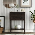 thumbnail image 2 of Slim Antique Entry Console Table with Drawers & Bottom Open Shelf, Solid Wood Sofa Couch Table for Entryway Hallway Living Room (Espresso), 2 of 5