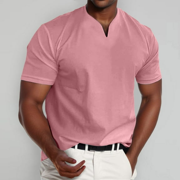 Mens Workout Shirts Lightweight Slim Fit Solid Color Short Sleeve V Neck Workout Shirts Spring Summer Fall Basic Blouses Vacation Clothes Pink XXXXXL
