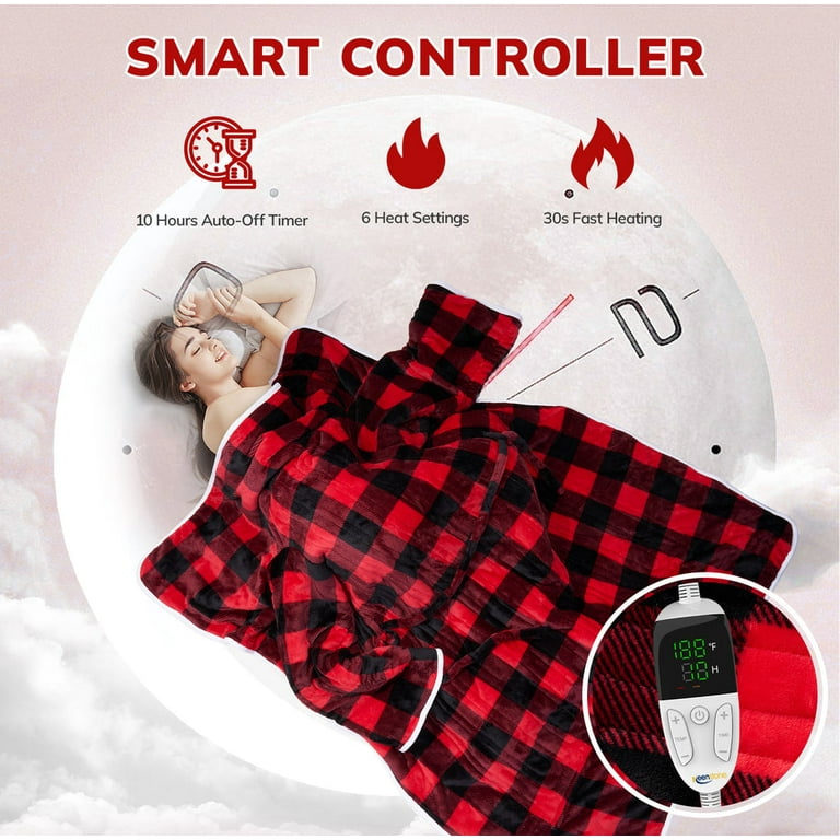 Wearable Electric Heating Blanket with Waistband and Sleeves - Keenstone  Cozy Plaid Heated Throw with 6 Heat Levels and Timer Settings - 50 x 70