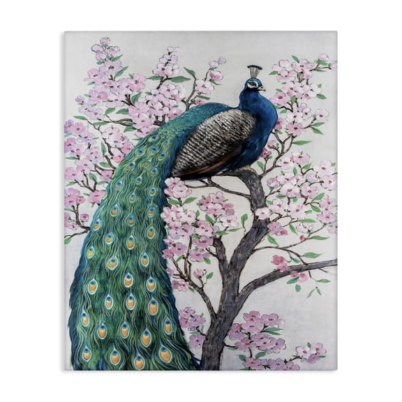 Stupell Industries Transitional Peacock Perched on Florals Canvas Art, 16 x 20, by Tim O'Toole