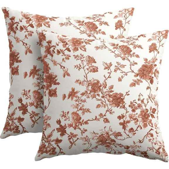 Burnt Orange Floral Pillow Covers 20x20 Inch Set of 2 Orange and Cream Chinoiserie Flower Outdoor Decorative Throw Pillows Vintage Rustic Toile Pillowcases Cushion Covers for Couch Home Decor
