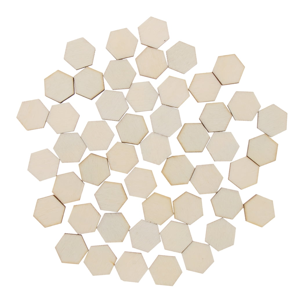 Hexagone Shape Craft 7.6x0.3cm en Blanc Bouleau en Bois Décoration Embellissement tags 