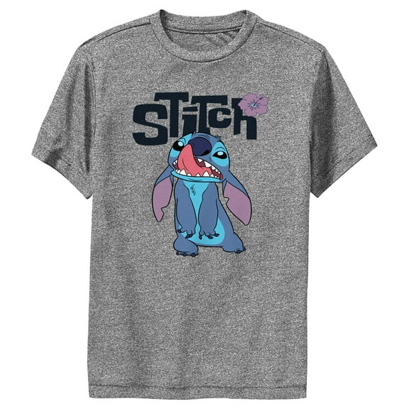 Boy's Lilo & Stitch Nose Picker Stitch Performance Graphic Tee Charcoal Heather Small