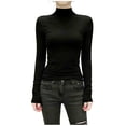 thumbnail image 2 of ClodeEU Womens Turtleneck Long Sleeve Shirts,Ribbed Slim Fit Basic Lightweight Thermal Underwear Tops Black,Womens Plus M, 2 of 7
