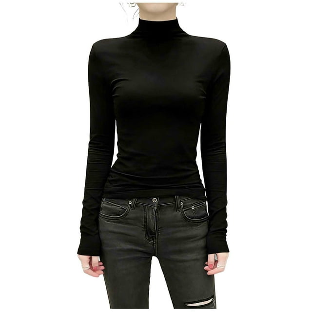 cfhntfmh Chandails à Col Roulé pour Femmes à Manches Longues Coupe Ajustée Tunique Mode de Printemps Basique sous-Vêtements Thermiques Hauts