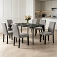 thumbnail image 5 of Leovanni 59-Inch Mid Century Modern 7-Piece Dining Table Set for 6, Rectangular Kitchen Table with 6 Upholstered Chairs, Solid Wood Dining Furniture for Dining Room, Apartment, Black, 5 of 6