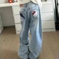 thumbnail image 2 of Y2K Hello Kitty Jeans Wide Leg Pants Sanrio Cartoon Women Straight Leg Trousers Cute Retro High Waisted Jeans, 2 of 20
