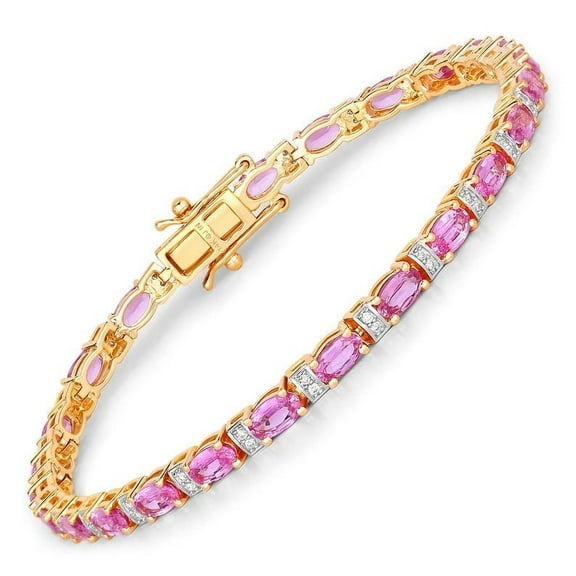 Pink Sapphire with CZ Diamond oval Tennis Bracelet,14K Gold plated Sapphire Bracelet , Sapphire Bracelet, Bracelet gift for her