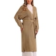 thumbnail image 4 of INSPIRE CHIC Women's Long Cardigan Open Front Long Sleeve Belted Knit Sweater Khaki S, 4 of 5