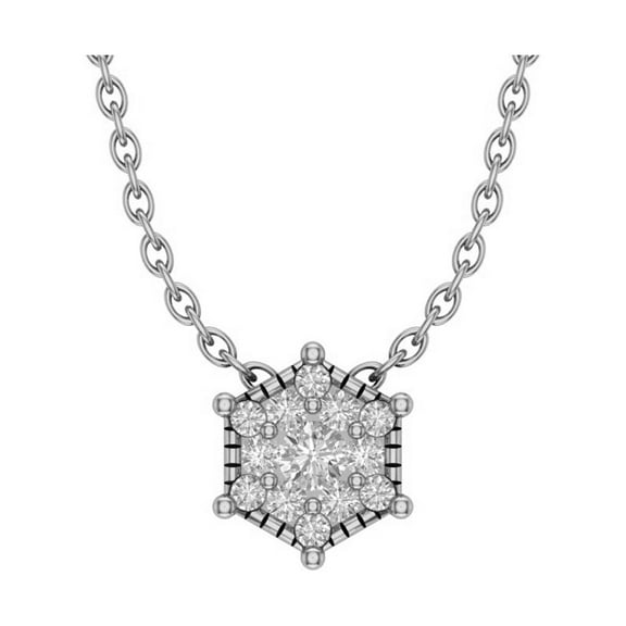 10K White Gold Round Diamond Cluster Pendant with Sterling Silver Chain Necklace (1/8 cttw, I-J Color, I2-I3 Clarity), 18"