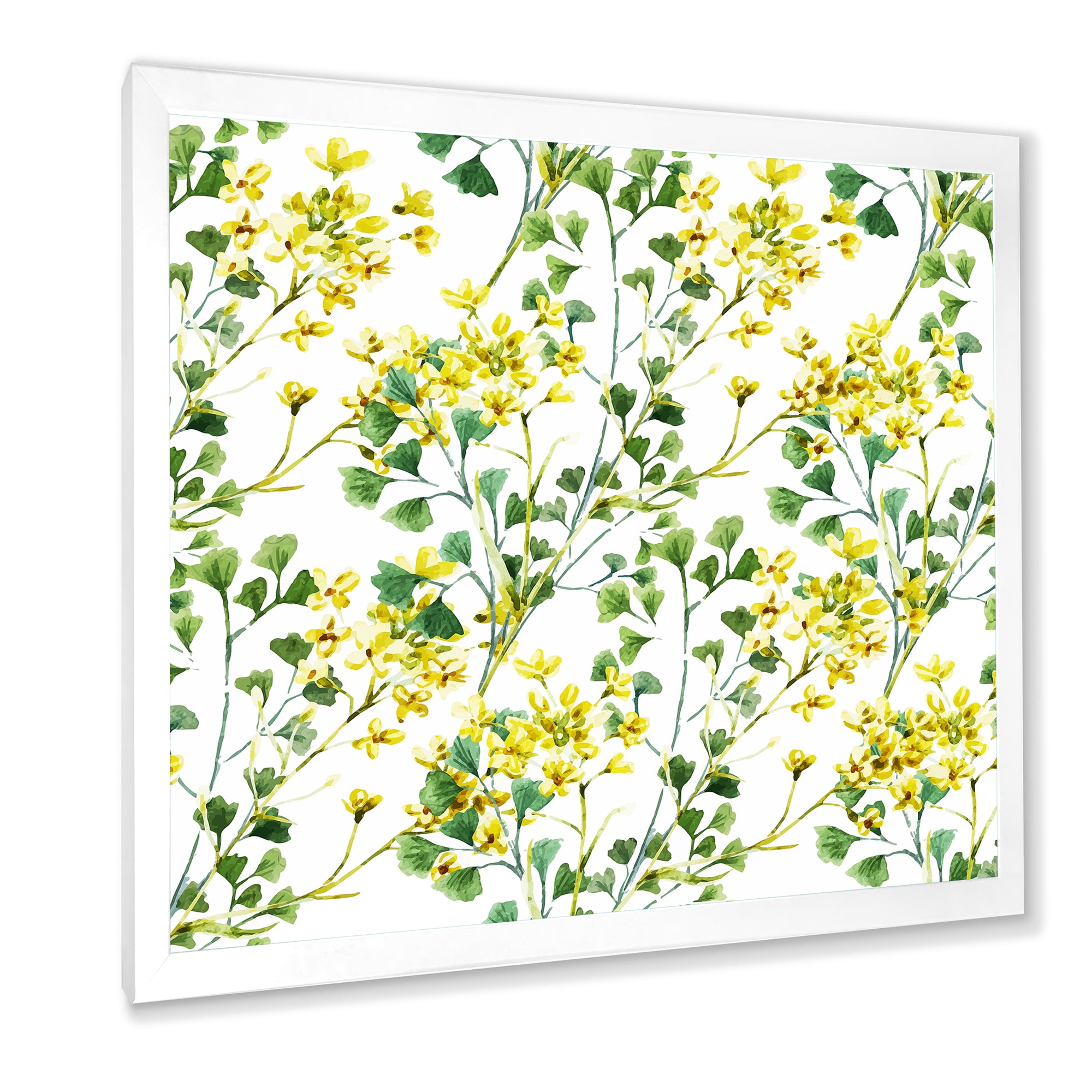 Designart 'Vibrant Yellow Summer Wildflowers On White' Traditional Framed Art Print